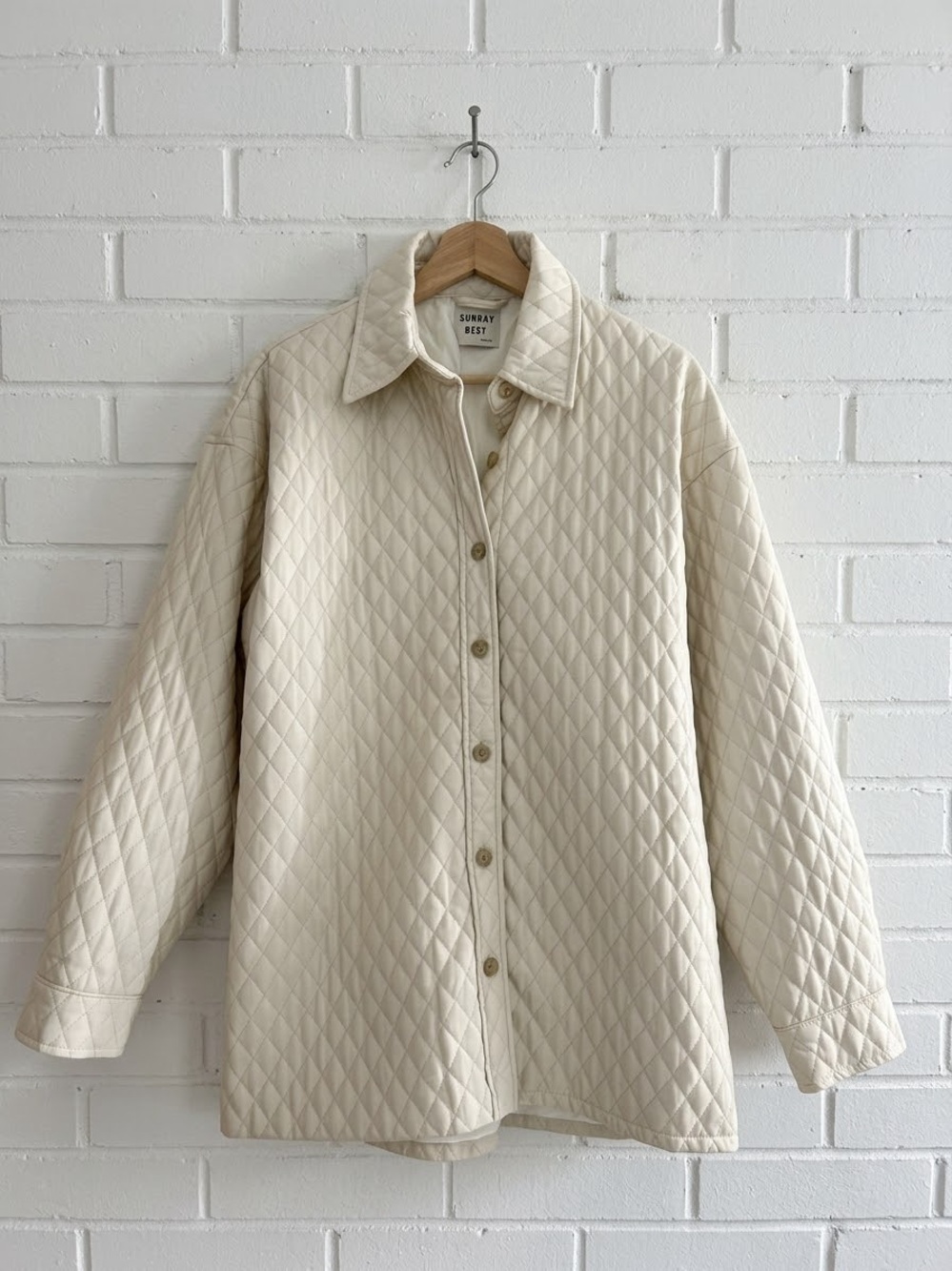Aritzia Sunday Best Flynn Cream Quilted Faux Leather Shacket Jacket Size L